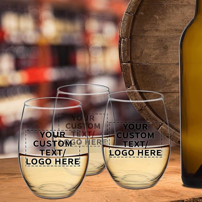 DISCOUNT PROMOS 50 ARC Stemless Wine Glasses Set, 21 oz. - Customizable Text, Logo - Chardonnay, Cabernet, Merlot, Sauvignon - Clear