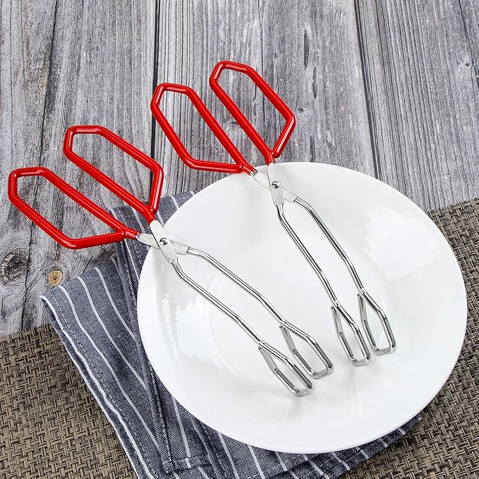 MSY BIGSUNNY Stainless Steel Scissor Tongs Heavy Duty Cooking Tongs with Soft Handles (2, red 11" + 11")