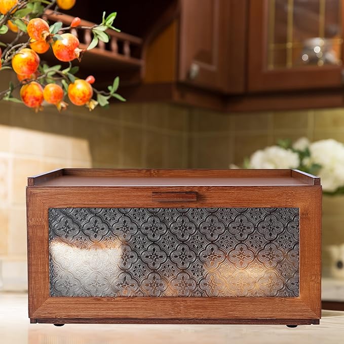 Vintage Bread Box for Kitchen Countertop - Retro Brown Bread Storage Box Breadbox