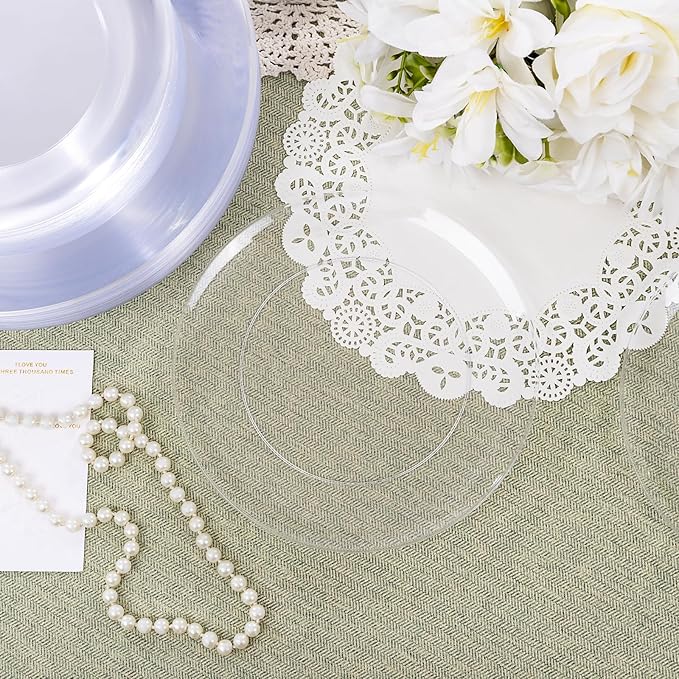 KIRE 60PCS Clear Plastic Plates - Heavy Duty Clear Disposable Plates for Party/Wedding - Include 30Pieces 10.25inch Dinner Plates and 30Pieces 7.5inch Dessert/Salad Plates