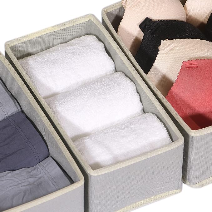 DIOMMELL 12 Pack Foldable Cloth Storage Box Closet Dresser Drawer Organizer Fabric Baskets Bins Containers Divider for Baby Clothes Underwear Bras Socks Lingerie Clothing,Grey 444