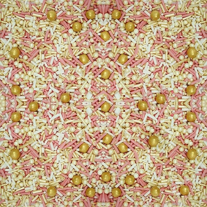 Confect Pink, White & Gold Pearl Cake Sprinkles Mix – Decorative Edible Baking Confetti for Cakes, Cupcakes & Desserts | Vegan, Gluten-Free, Nut-Free, Soy-Free, Dairy-Free, Palm Oil-Free- 4.2 Oz