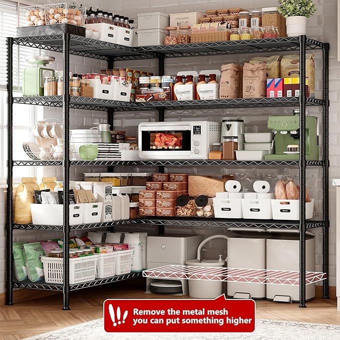 REIBII 70" W Storage Shelves Heavy Duty Load 1600LBS, Metal Shelving 5-Tier Wire Shelving Unit Metal Shelves for Storage Adjustable Shelving Rack for Pantry Kitchen 70" W*15.8" D*72.4" H, 2 Pack