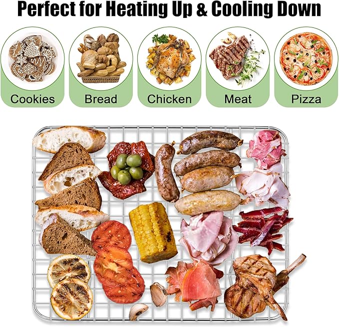 Homikit 2 Pack Cooling Rack Set, 12" x 9" Stainless Steel Baking Rack for Bacon Bread Pizza, Metal Wire Oven Racks for Cooking Roasting Fit Quarter Sheet Pan, Rust Free & Dishwasher Safe