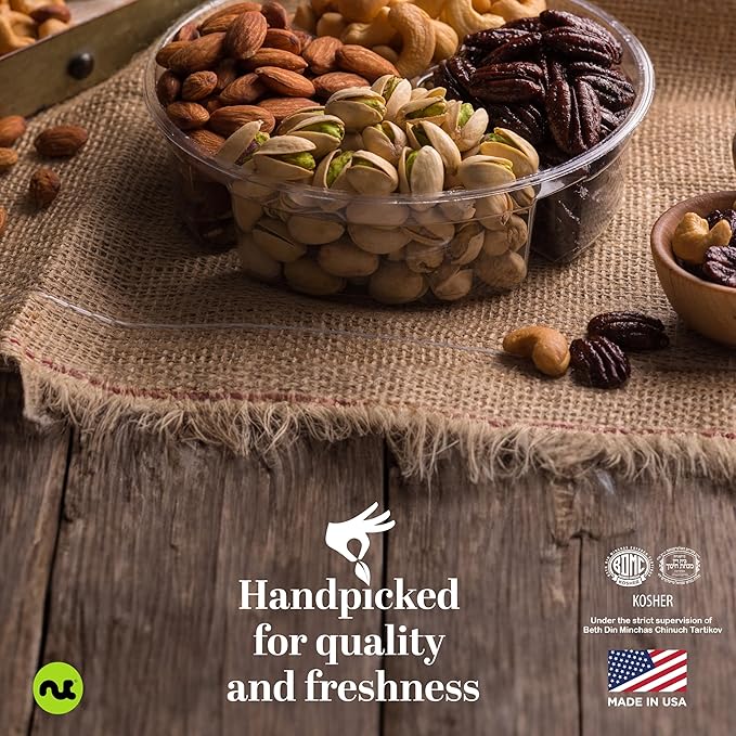 NUT CRAVINGS - Mixed Nuts Gift Basket + Heart Ribbon (4 Assortments) Food Arrangement, Healthy Snack Care Package, Food Assortments