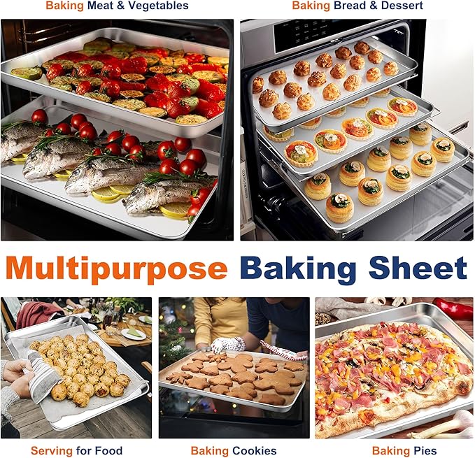 P&P CHEF 19.6 Inch Baking Cookie Sheet, Oven Pan Tray Stainless Steel Sheet Pan for Kitchen, Oven Bakeware for Multi Uses, Shiny Look & Dishwasher Safe, Healthy & Heavy Duty, 1Pc