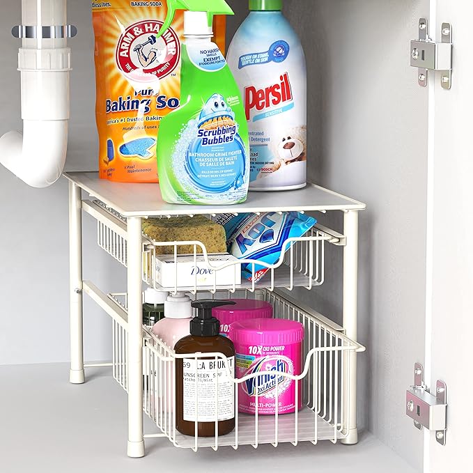 Simple Houseware Stackable 2 Tier Basket Drawer, White