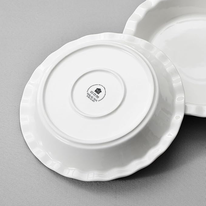 MALACASA Ceramic Pie Pan Set of 2, 9 inch, 40 oz Round Pie Dishes with Fluted Edges, Non Stick, For Quiche, Apple Pies, Pot Pies & More