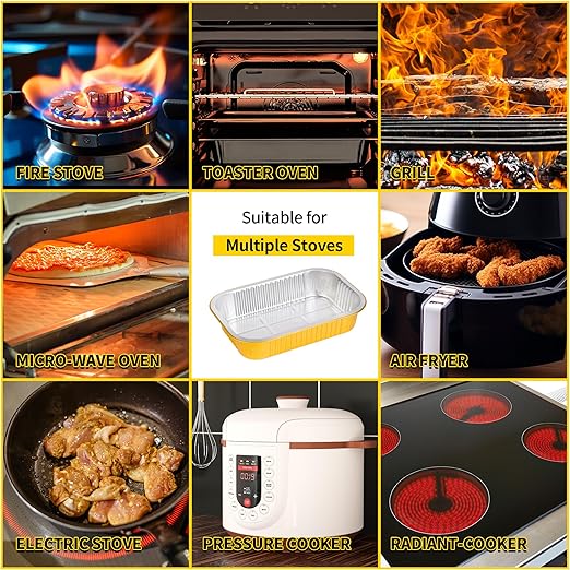 Aluminum Pans with Lids Heavy Duty (40 Pack + 40 Lids, 8.7"×6") 2.25 LB Capacity Foil Food Containers with Lids, Disposable Tin Foil Pans with Lids for Baking, Meal Prep, Freezer, Heating and Takeout