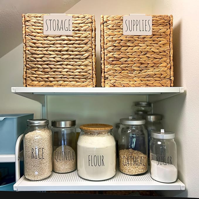 Hygge & Sage Pantry Labels for Containers Preprinted - 192 Waterproof Labels, Durable, Removable Kitchen Stickers, Clear With Black Print, Perfect for Use On Basket Labels, in Pantry, and Refrigerator