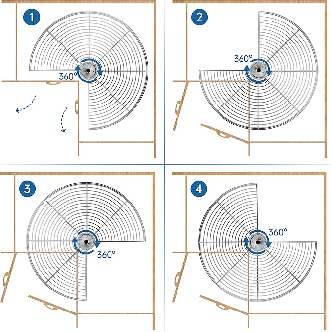 24" Kidney Corner Cabinet Lazy Susan - Turntable for Kitchen, Adjustable Height Replacement Shelves for Corner Cabinet, Chrome Silver (Cannot be Door-Mounted)