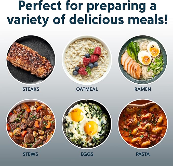 COOK WITH COLOR Electric Hot Pot, 1.6L Mini Cooker, 700W Power, Non-Stick Surface, Thermal Cut-Out Protection, Perfect for Rice, Noodles, Soups, Stews, Dorms, Apartments, and Small Kitchens, Blue Grey