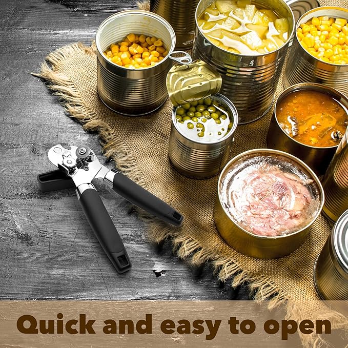 12 Pcs Can Opener Manual Multifunctional Tin and Can Opener Smooth Edge with Sharp Blade Hand Held Soft Grip Handle Bottle Opener Quick Opening Tool with Large Turn Knob for Kitchen