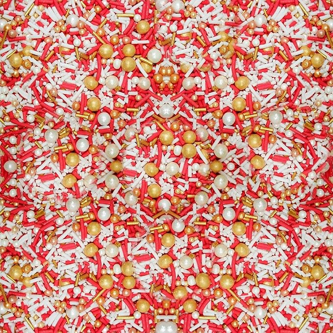 Confect Red, White & Gold Pearl Cake Sprinkles Mix – Metallic Edible Decorative Topping for Cakes, Cupcakes & Desserts | Vegan, Gluten-Free, Nut-Free, Soy-Free, Dairy-Free, Palm Oil-Free- 4.2 Oz