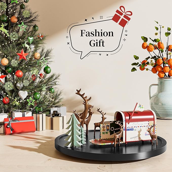 LAMU 10'' Wood Lazy Susan Organizer Turntable for Cabinet, Lazy Susan for Table Top, Pantry, Kitchen, Bathroom, Countertop, Rotating Spice Organizer, Vanity Decor Tray, Pine Wood, Black