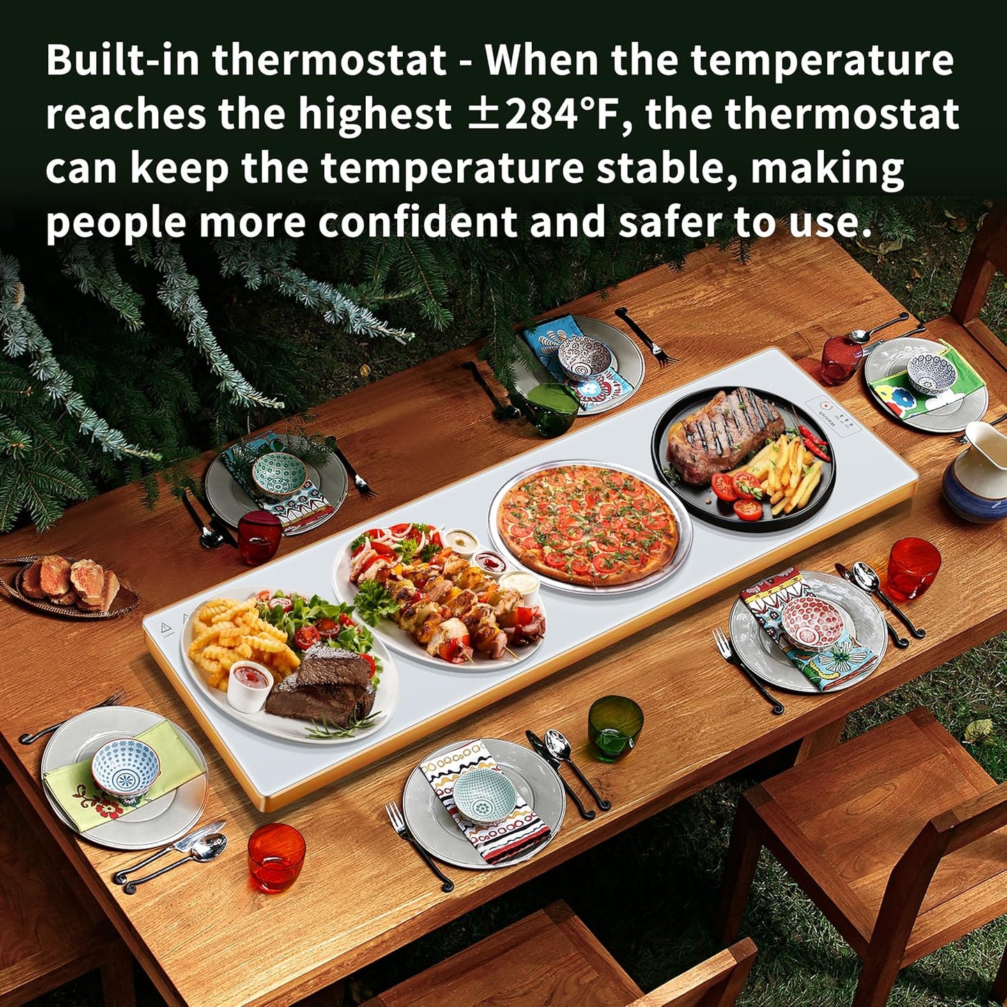 Electric Warming Tray (Extra Long 47”x12”),Food Warmers for Parties Buffet & Gathering, Food Warming Mat with Thermostat, Tempered Glass Warming Mat for Food with Adjustable Temperature Modes, White