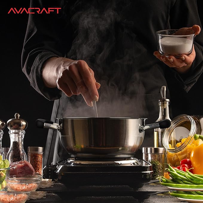 AVACRAFT 18/10 Stainless Steel Everyday Pan, Stir Fry Pan with Five-Ply Base, Chef’s Pan with Glass Lid, Multipurpose Stewpot Skillet, Saute Pan, Casserole in Pots and Pans (8 inch)