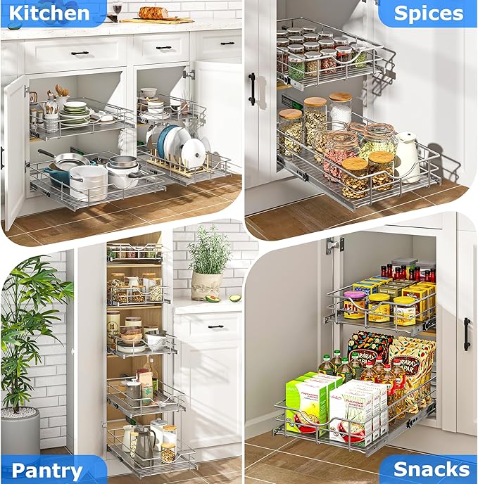 WelFurGeer Soft Close Slide Out Cabinet Shelf, 17" W x 22" D Pull Out Drawers for Kitchen Cabinets, Kitchen Shelf Organizer, Cupboard Organizers and Storage, Under Cabinet Pull Out Shelves