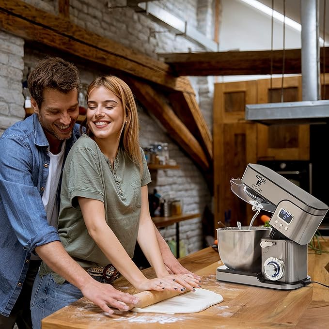 Moss & Stone Stand Mixer With Lcd Display, 6 Speed Electric Mixer With 5.5 Quart Stainless Steel Mixing Bowl, Kitchen Mixer With Dough Hook, Egg Whisk, Beater & Baking Spatula, Food Mixer With Timer