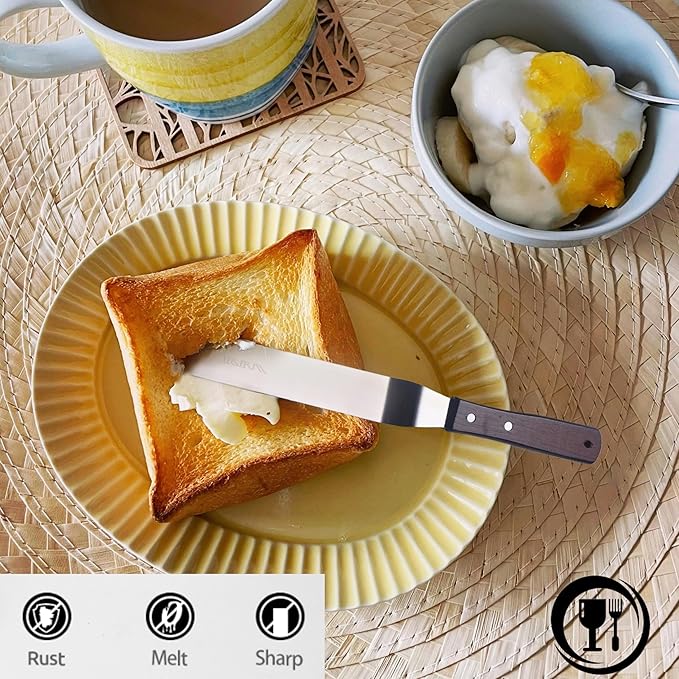 Cake Decorating Angled Icing Spatula Set of 6 8 & 10 Inch Wooden Handle Stainless Steel Offset Frosting Spatulas