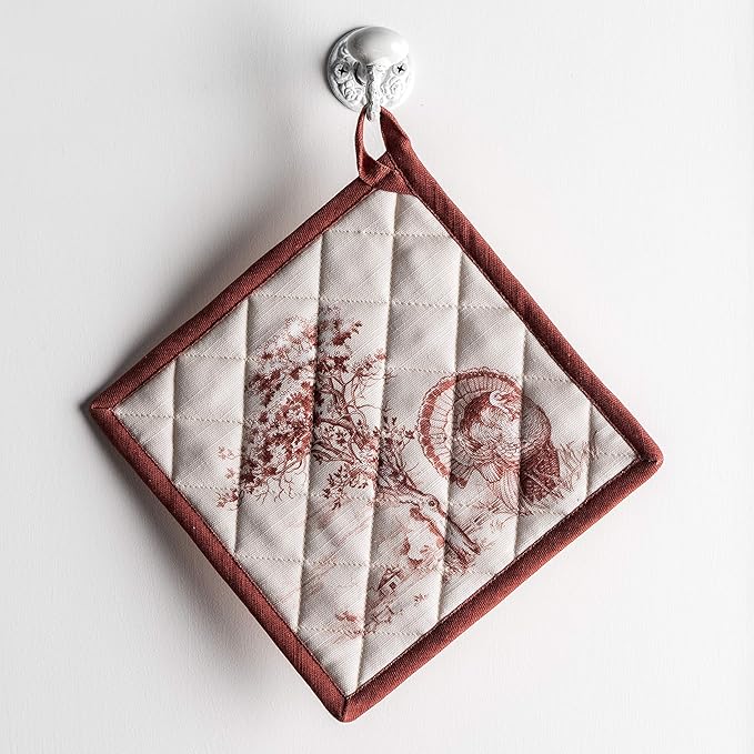 Maison d' Hermine Pot Holders 100% Cotton Heat Resistant Potholders 8" x 8" Hot Pads with Loop BBQ, Cooking, Baking, Grilling, Kitchen, Handling Hot Pans (Pack of 1, Holy Jouy - Brown)