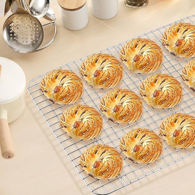 TeamFar Cooling Rack Set of 4, Stainless Steel Grid Cooking Roasting Racks for Various Size Baking Sheet Toaster Oven Pan, Healthy & Heavy Duty, Mirror Finish & Dishwasher Safe