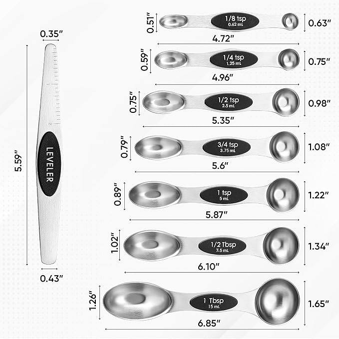 Spring Chef Magnetic Measuring Cups & Spoons Set (Patent Pending), Strong N45 Magnets, Heavy Duty Stainless Steel Fits in Spice Jars for Baking & Cooking, BPA Free, Round Set of 15 with Leveler, Black