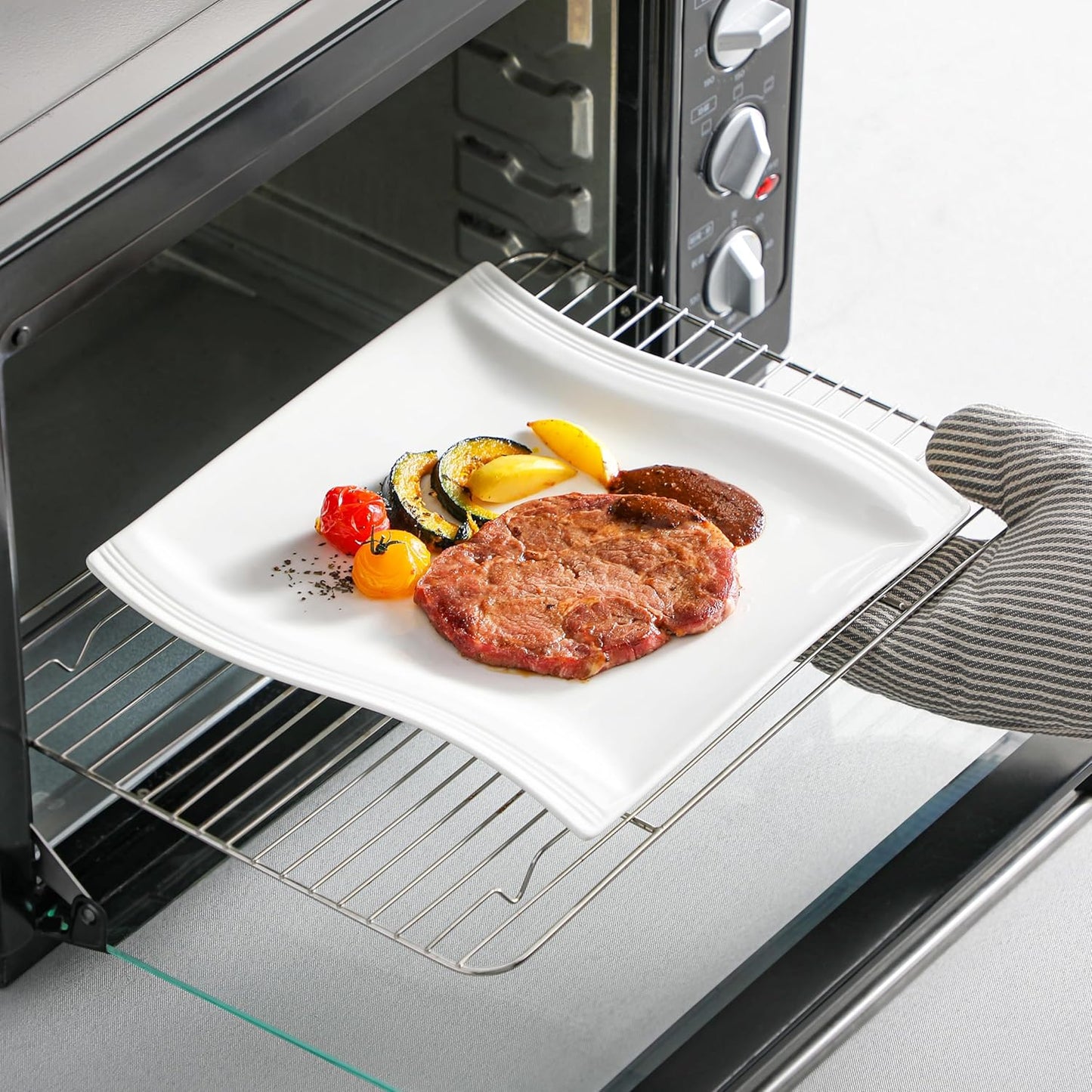 MALACASA Plates and Bowls Sets, 26 Pieces Ivory White Porcelain Dinnerware Sets without Mugs, Square Dinnerware with Dinner Plates, Bowls and Serving Platters, Modern Dish Set for 6, Series Flora