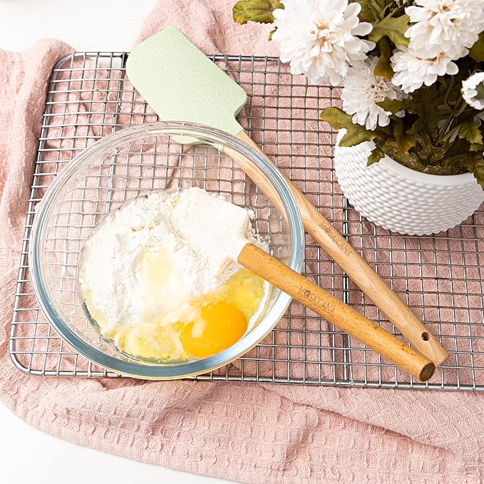 Silicone Spatula set of 2 with wooden handle and stunning pattern (Red)