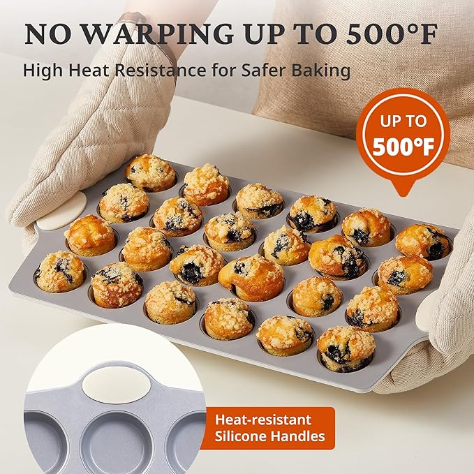 BRONYPRO Ceramic Mini Muffin Pan, 24-Cup Nonstick Aluminized Steel Mini Cupcake Pans, Healthy Non-Toxic Ceramic Coating Muffin Tin, 2 Pack Cup Cake Pans for Baking Cream