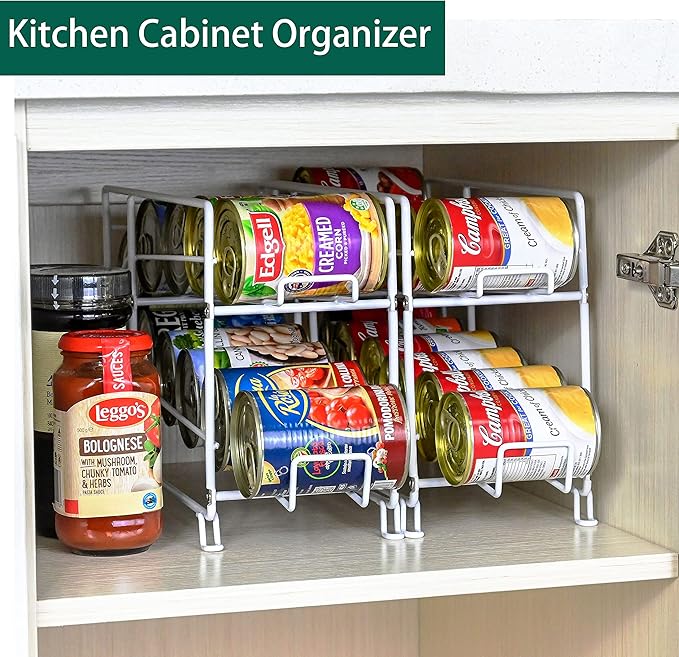 SUFAUY Soda Can Organizer Rack, Stackable Beverage Can Dispenser Holder for Pantry/Refrigerator, Set of 2, White