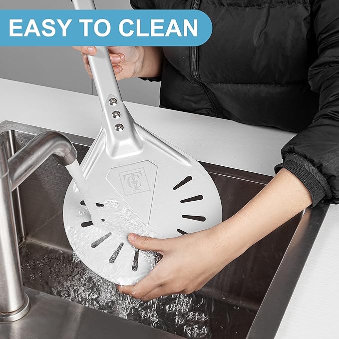 Pizza Turning Peel 8-Inch – Lightweight Aluminum Paddle with Rubber-Coated Aluminum Handle, Ergonomic Design, Ideal for Indoor & Outdoor Pizza Ovens