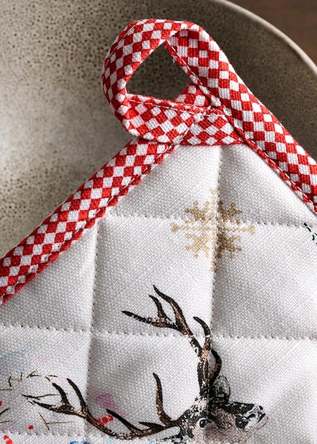 Maison d' Hermine Pot Holders 100% Cotton Heat Resistant Potholders 8" x 8" Hot Pads with Loop BBQ, Cooking, Baking, Grilling, Kitchen, Handling Hot Pans (Pack of 1, Rural Christmas)