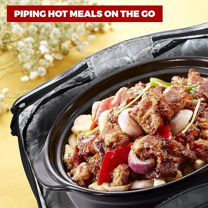 Slow Cooker Bag Slow Cooker Carrier Travel Bag for 6-8 Quart Pots Locking Travel Bag with Secure Zip & Accessory Pocket Insulated Carrier, Pot Holder Carrying Bags with Easy to Clean Inner Lining