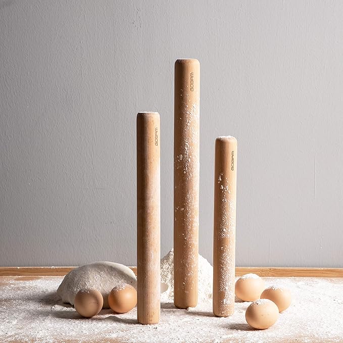GOBAM Wood Rolling Pin, Extra Large - Dough Roller for Pasta, Cookies, Pie, Pizza, Chapati, Fondant, Rolling Pins for Baking, Bread Making Tools and Supplies - 15.8 x 1.6 Inches