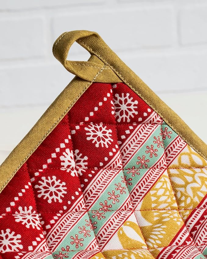 Maison d' Hermine Pot Holders 100% Cotton Heat Resistant Potholders 8" x 8" Hot Pads with Loop BBQ, Cooking, Baking, Grilling, Kitchen, Handling Hot Pans (Pack of 1, Sofia)