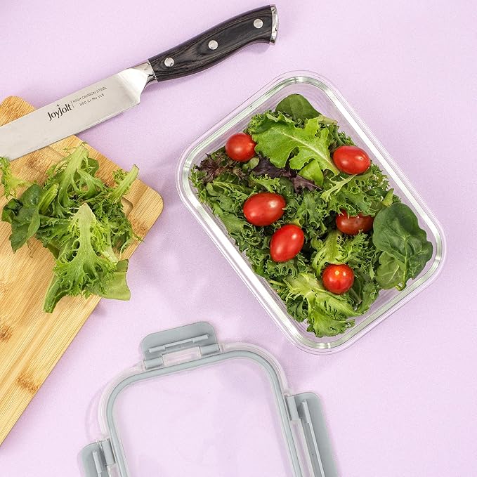 JoyJolt 24pc Borosilicate Glass Storage Containers with Lids | 12 Airtight/Freezer Safe Food Storage Containers for Pantry and Kitchen | Meal Prep Container for Lunch | Glass Tupperware Set