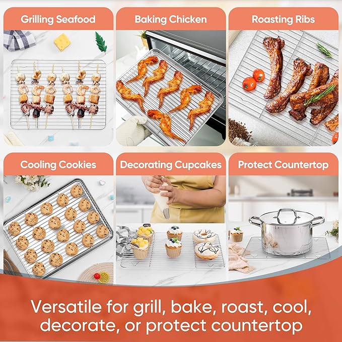 Homikit Wire Rack for Cooking, Stainless Steel Large Baking Cooling Rack for Oven Cooking Roasting Grilling Bacon Cookies, Fit Jelly Roll Sheet Pan, Dishwasher Safe,15.2”*11.2”