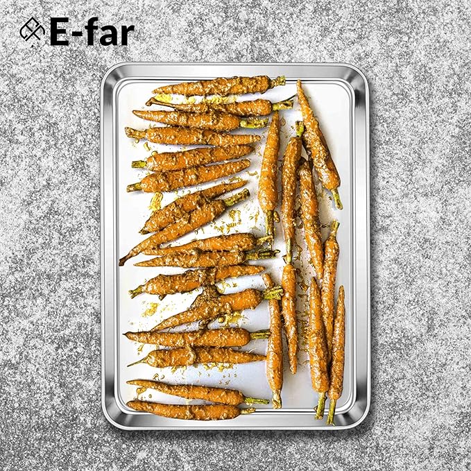E-far Large Baking Sheets Set of 3, 20”x14” Stainless Steel Cookie Sheet Pans for Oven, Non Toxic Big Metal Baking Tray for Cake Cookies, Healthy & Rust Free, Mirror Finish & Dishwasher Safe
