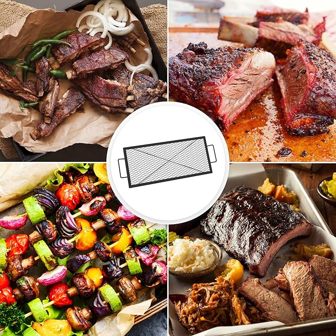 onlyfire Barbecue Rectangle X-Marks Fire Pit Cooking Grate, Heavy Duty Steel Campfire BBQ Grill Grid with Handle Grill Grate for Outdoor, 32-Inch