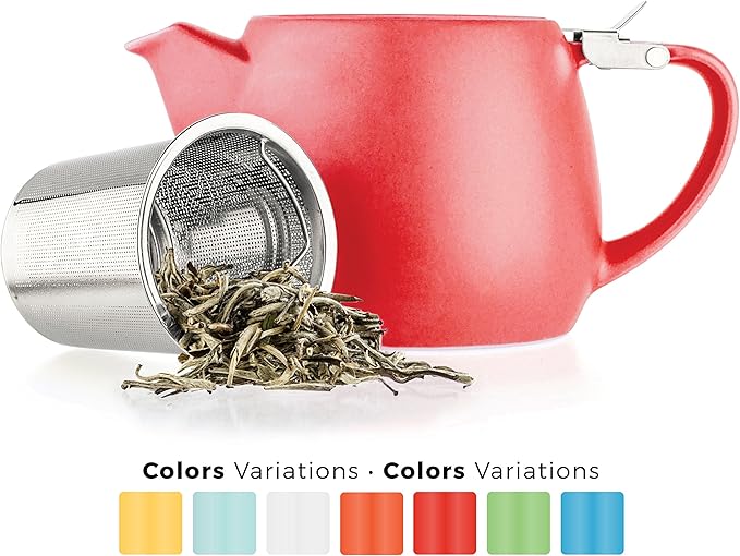 Tealyra - Pluto Porcelain Small Teapot Red - 18.2-ounce (1-2 cups) - Matte Finish - Stainless Steel Lid and Extra-Fine Infuser To Brew Loose Leaf Tea - 540ml