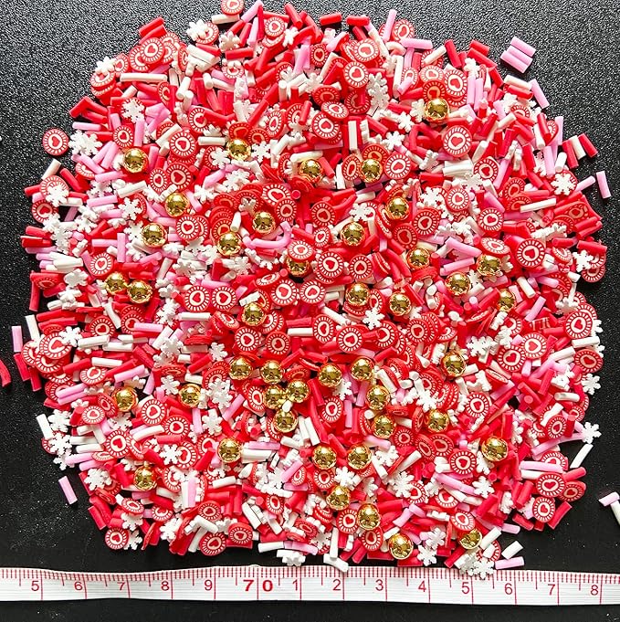 EHOPE Fake Sprinkles Resin Sprinkles Fake Candy Sprinkles Clay Sprinkles Polymer Sprinkles Polymer Clay Slices for Nail Art DIY Crafts Cake Phone Case(40G-Red Heart+Snowflake-32)
