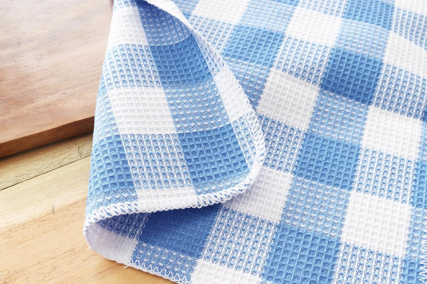 Waffle Weave Plaid Dish Cloths, 100% Cotton - 12 x 12 Inches, Ultra Soft Absorbent Quick Drying Dish Towels Buffalo Check Dish Rags for Kitchen, 8 Pack - Spring Summer - Light Blue & White