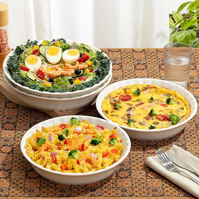 BTAT- Ceramic Pie Dish, 4 Pcs, 10.5" and 9.5", White Pie Pans for Baking, Deep Dish Pie Plate, Deep Dish Pie Pan, Deep Pie Dish for Baking, Pie Plates for Baking, Deep Pie Dish, Pie Baking Dish