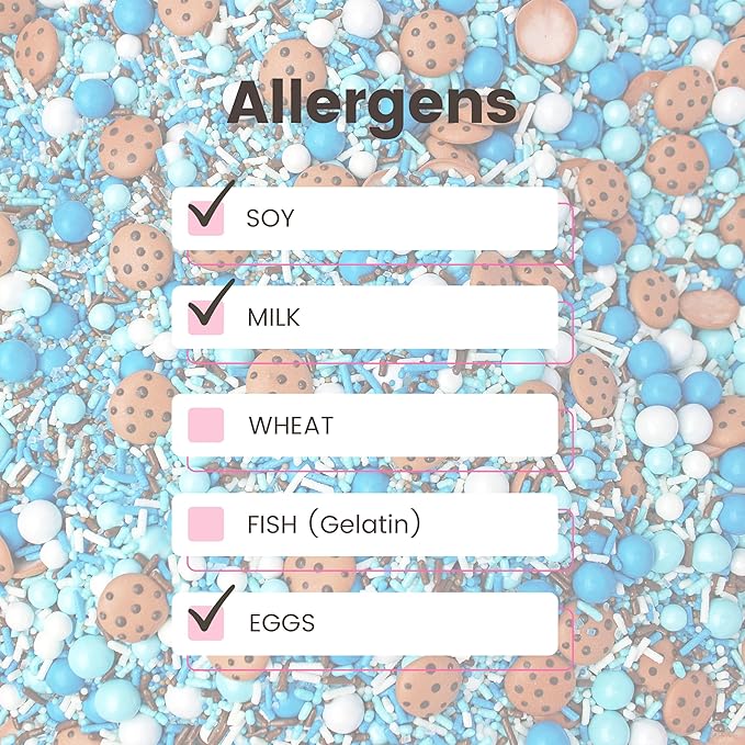 Sprinkle Pop Cookies & Milk Sprinkle Mix| Blue and White Sprinkles with ~12 Hand Piped Chocolate Chips Cookies and Brown Pops| Decorating Sprinkles Made in USA For Birthday Cake Cupcakes Donuts, 4oz