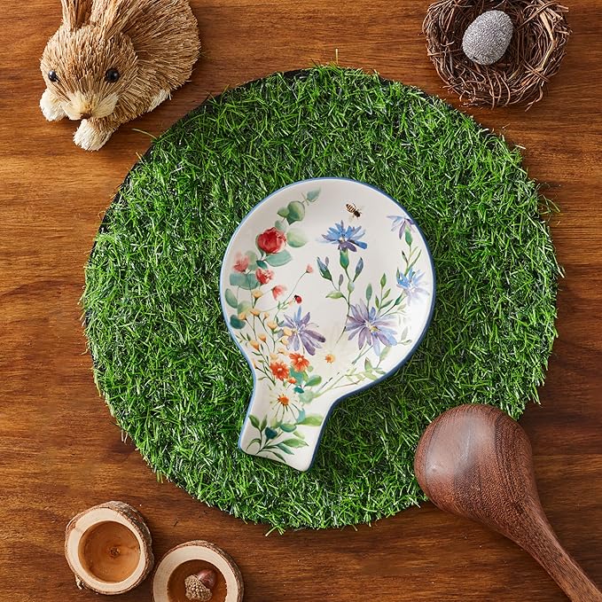 Bico Summer Provence Spoon Rest for Stove Top, Ceramic Spoon Holder for Kitchen Counter, Easy to Clean Coffee Spoon Rest Dishwasher Safe, Kitchen Cooking Utensil Rest for Ladles Spatula