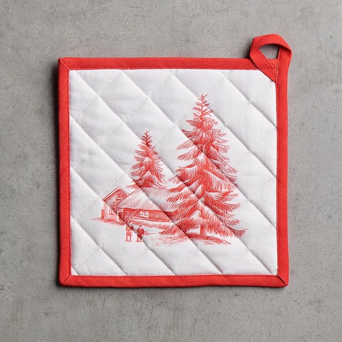 Maison d' Hermine Pot Holders 100% Cotton Heat Resistant Potholders 8" x 8" Hot Pads with Loop BBQ, Cooking, Baking, Grilling, Kitchen, Handling Hot Pans (Pack of 1, Winter Jouy)