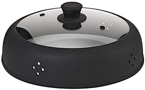 Bezrat Vented Glass Microwave Plate Cover | Large 12-inch Splatter Guard Lid | Firm Grip Silicone handle | 100% Food Grade | Dishwasher Safe (Black)