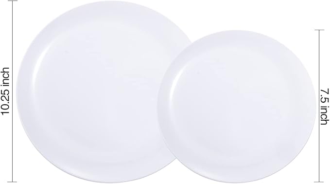 KIRE 60PCS White Disposable Plates - Heavy Duty White Plastic Plates for Party/Wedding - Include 30Pieces 10.25inch Dinner Plates and 30Pieces 7.5inch Dessert/Salad Plates