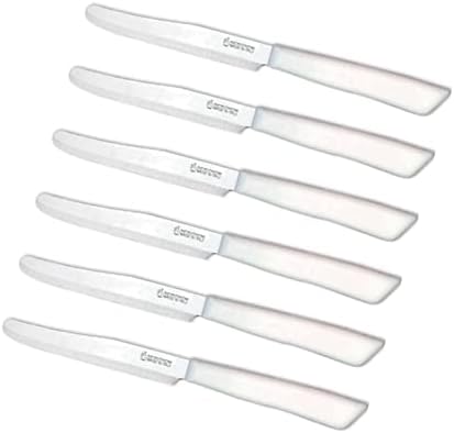 Tredoni 6 kitchen Knives - 4.3"/11cm Italian Stainless Steel Serrated Vegetable/Steak/Table Knife Cutlery, Rounded Tip (White)